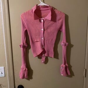 Pink Ribbed Long Sleeve Top